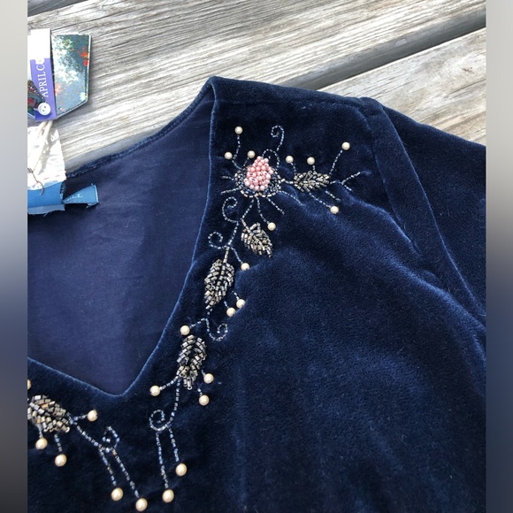 New April Cornel velvet dress beaded midnight sapphire blue womens Medium - Picture 5 of 16